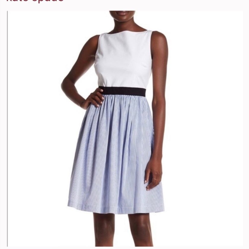 Kate Spade Broome Street Pinstripe blue & white dress. Sz 8 $229 - Picture 2 of 15